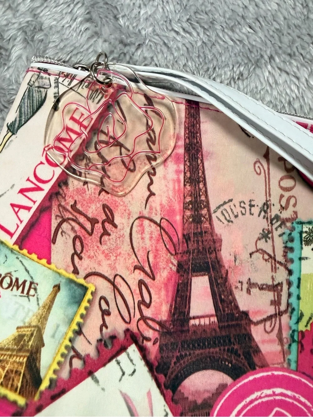 Lancome Pink and Fuchsia Paris Print Wristlet